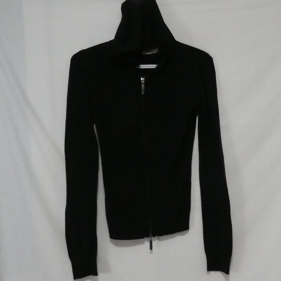 CAFEBRAND - Limited Edition | small | Solid Black Zip-Up Hooded Knit Sweater - Picture 2 of 16